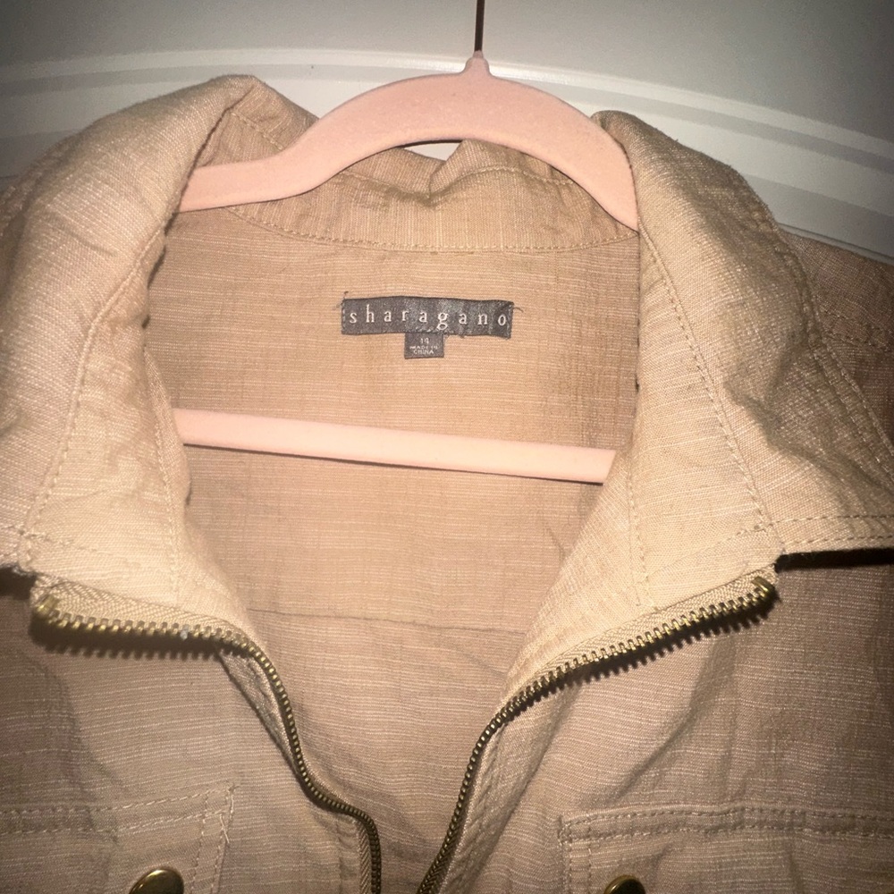 Sharagano Beige Utility Shirt Dress | Pockets Casual Work Dress Size 14 - Picture 4 of 5